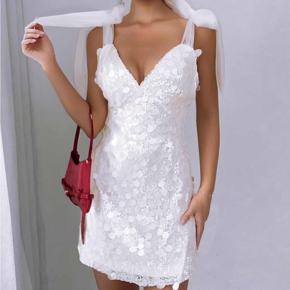 Elegant White Sequin Dress
